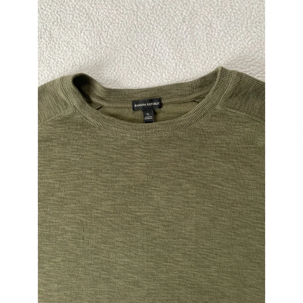 Banana Republic Mens Extra Large Sweatshirt Olive Green Slub Knit Raglan Sleeve